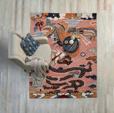loomBloom Pink 3x5 Pictorial Transitional Chinese Art Deco Dragon and Phoenix Hand Tufted Wool Oriental Area Rug